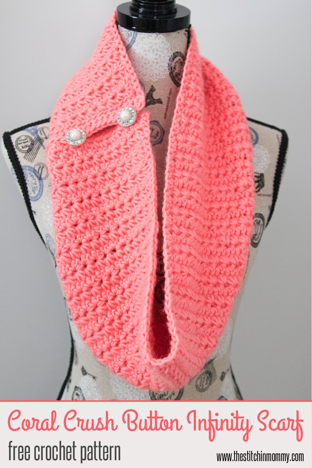 Coral Crush Button Infinity Scarf - Free Crochet Pattern ...